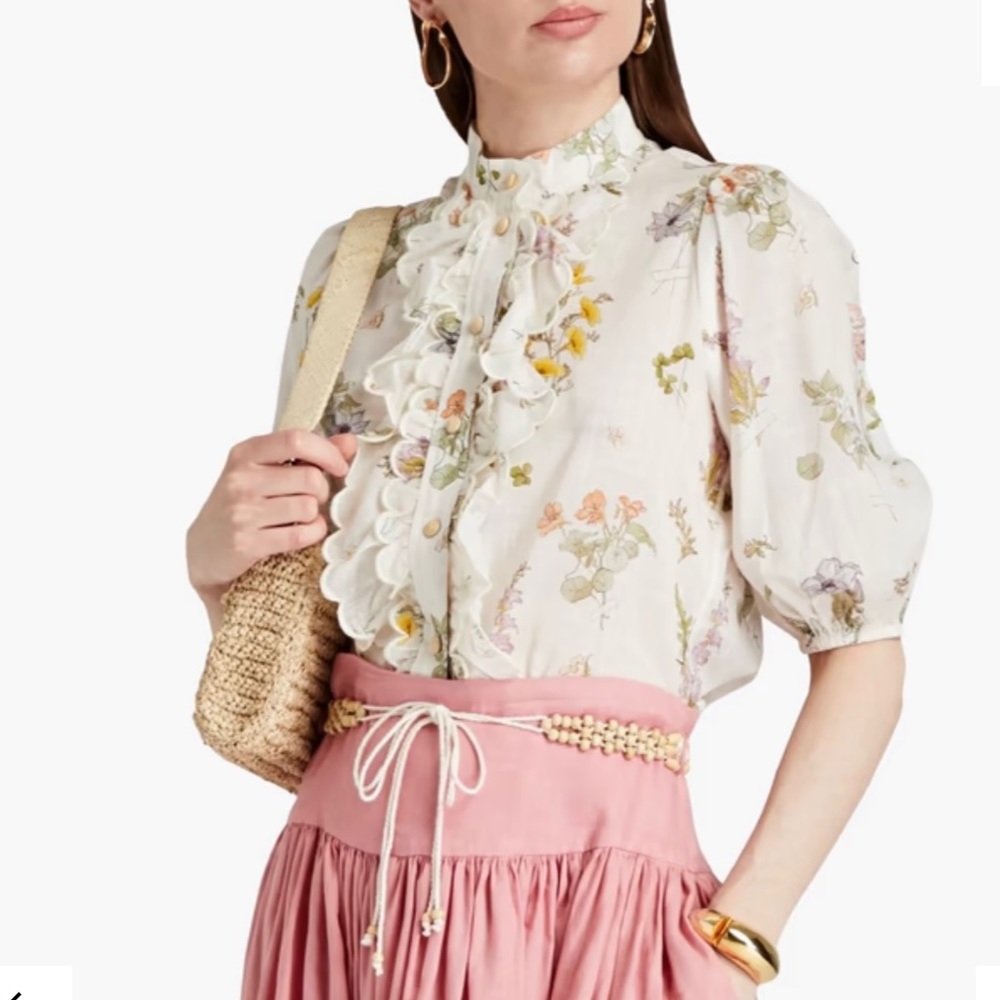 ZIMMERMANN floral linen blouse with beautiful scalloped edges.
